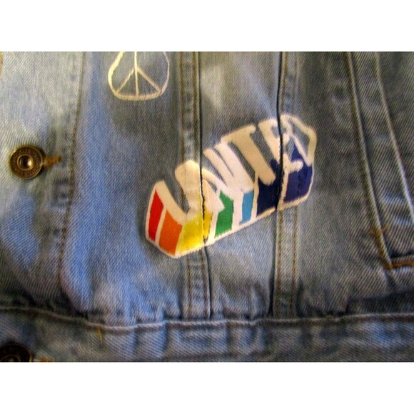 Brooklyn Cloth Pride Doodle Jean Jacket Blue Denim Peace Love United Size M - Picture 8 of 13